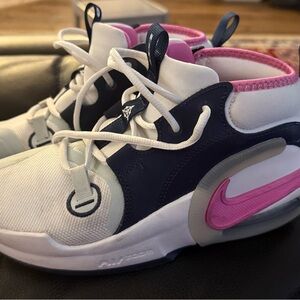 Nike Kids' White, Pink, and Navy Basketball Sneakers